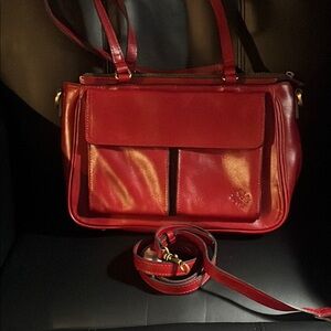 Patricia Nash Red Leather Shoulder Bag with Structured Design